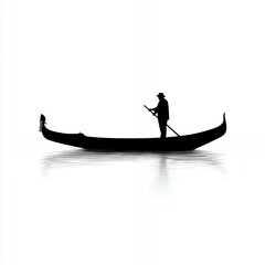 Fototapeta premium Silhouette of a Gondola Gliding Through Tranquil Waters at Dusk