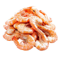Pile of Cooked Shrimp Delicious Seafood Appetizer, isolated on a transparent background