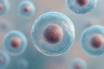Naklejka premium Close-up view of microscopic cells with distinct nuclei and membranes