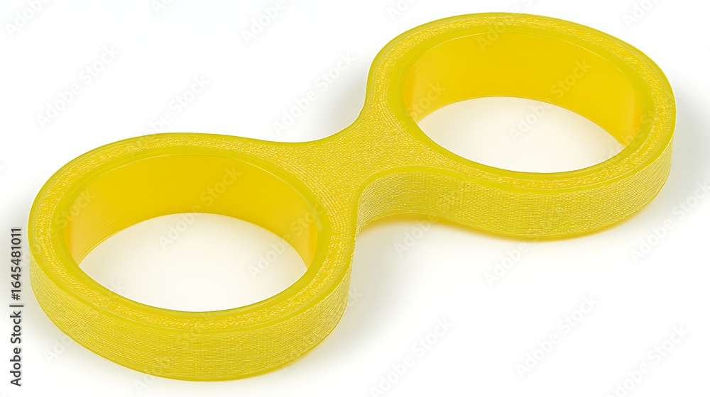Poster a bright yellow object that resembles the number eight in shape