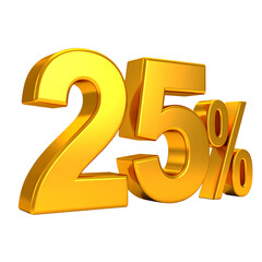 Golden 25 percent discount isolated on transparent background