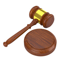 Wooden gavel and sounding block isolated on transparent background