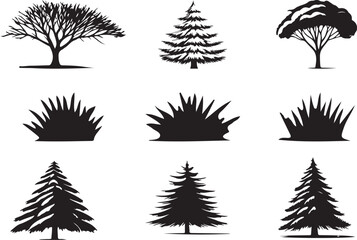 Obraz premium Winter trees silhouette collection set, Tree vector