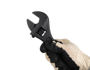 Worker’s Hand Holding Adjustable Pipe Wrench Isolated on White Background