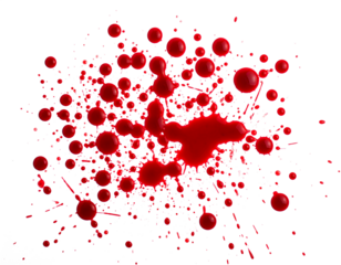 Red blood or paint flowing down on transparent background. Halloween, murder and horror concept. Red ink splash, splatter and stain.