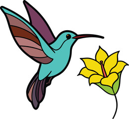 A Hummingbird Hovering Over A Blossom Vector Illustration