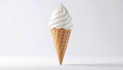 3d icon Sweet summer refreshment: A delicious vanilla ice cream cone with chocolate soft-serve on a wafer cone, isolated on a white background