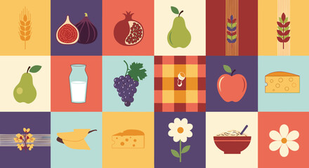 A vibrant collage of healthy foods and natural elements showcasing wholesome nourishment