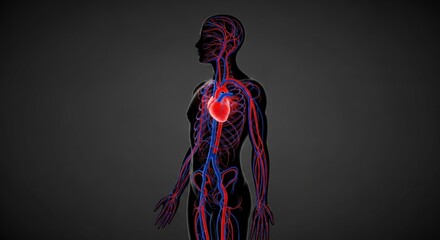 Human cardiovascular system with heart and blood vessels