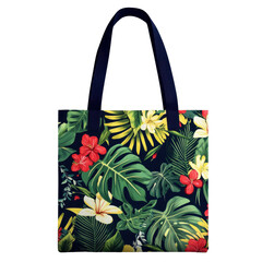 Tropical Floral Tote Bag Stylish Summer Fashion Accessory, isolated on a transparent background