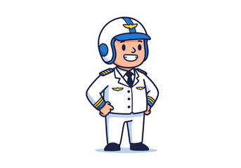 Cartoon Pilot in White Uniform and Helmet Illustration