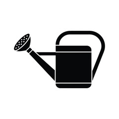 Simple Black Silhouette Watering Can Icon: Gardening, Agriculture, Spring.