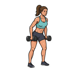 Fototapeta premium Strength Training: A determined woman executes a dumbbell exercise, demonstrating strength, focus, and physical wellness.