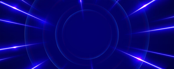 Abstract blue background with glowing circles and light rays