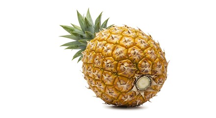 Single Whole Pineapple Isolated on White Background