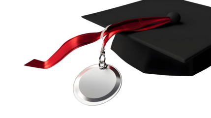 Celebrate graduation achievement with this stylish modern graduation cap and medal, a symbol of academic success, suitable for invitations, cards and announcements