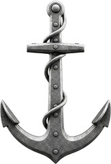 Heavy metal anchor entwined with rope, a symbol of strength and stability at sea © ViChe Foto&AI