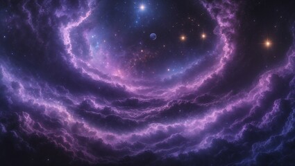 Cosmic Wave of Purple Nebula Clouds