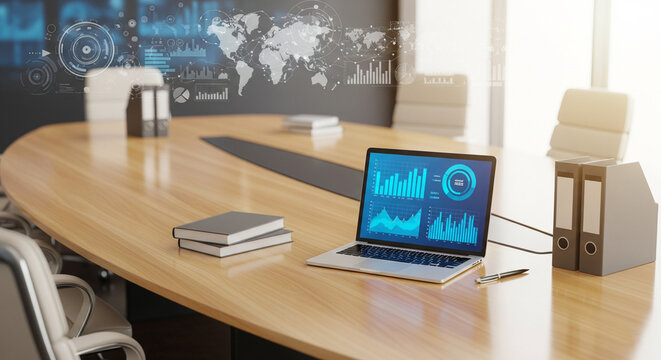 Business Analytics and Global Data Visualization in Modern Conference Room