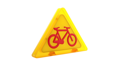 Caution bicycle route ahead with this bright yellow sign featuring a red bike icon, perfect for cycling safety awareness campaigns and promoting cycling routes