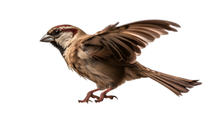 Beautiful sparrow preparing for flight spreading wings, captured in stunning detail perfect for nature lovers and wildlife enthusiasts in conservation projects