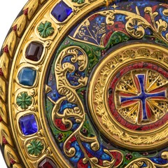 Ornate Gold and Gemstone Cross with Intricate Enamel Detail