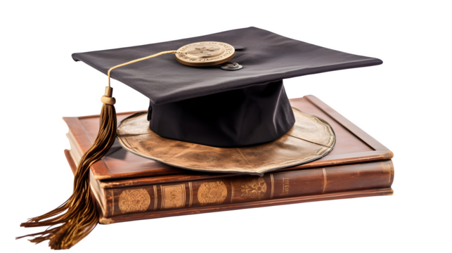 Celebrate academic achievement with a graduation cap resting proudly atop antique books, symbolizing knowledge, success, and the culmination of years of study