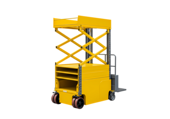 Yellow Scissor Lift Warehouse Equipment for Efficient Material Handling isolated on transparent background