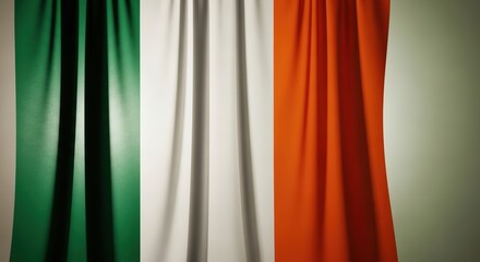 Colorful Fabric Curtains with Green White and Orange Drapes in Studio Setting