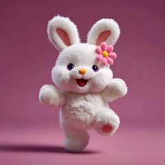 Fototapeta premium A cute white plush bunny character with a soft fuzzy