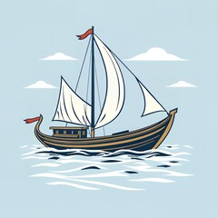 Obraz premium Hand drawn illustration of a vintage sailing ship on the water