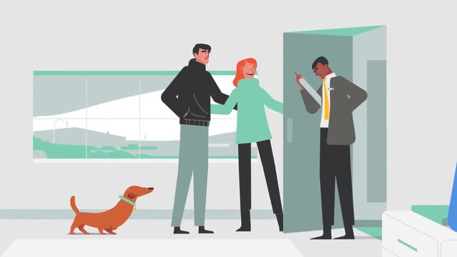  Business partners shaking hands in animated flat style for cooperation and agreement concepts