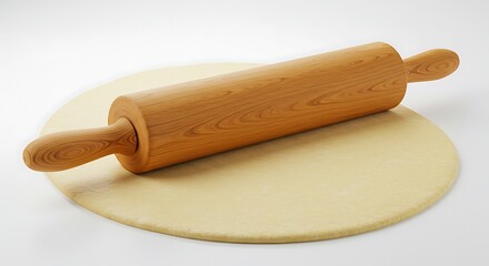 Dough Rolling: Fresh Dough and Wooden Rolling Pin