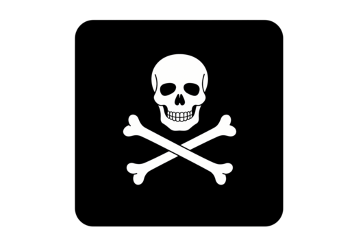 Jolly Roger Pirate Skull and Crossbones Symbol Nautical Graphic Black and White Design Danger Warning Maritime Icon Vector Illustration Graphic Design Element isolated on transparent background