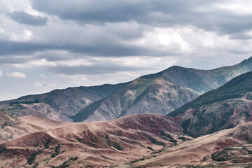 Scenic mountain landscape of Chunkurchak plateau in Kyrgyzstan