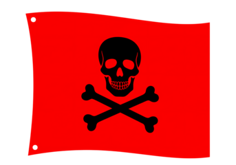 Red Pirate Flag Skull and Crossbones Jolly Roger Banner Nautical Symbol Danger Warning Maritime History Graphic Design Element isolated on transparent background