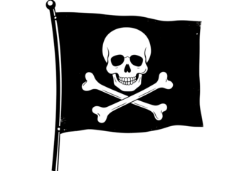 Jolly Roger Pirate Skull and Crossbones Flag  Nautical Design isolated on transparent background