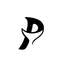 initial letter p with fish tail monogram logo