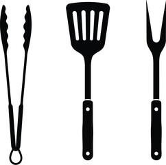 Bbq grilling tools silhouette tongs spatula fork
