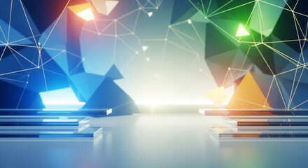 Abstract Futuristic Tech Background with Geometric Shapes and Glass Platform