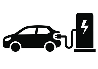 Simple electric vehicle charging station plug icon illustration on white background