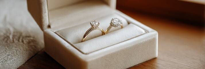 Luxury diamond studs displayed on cream velvet and soft gold accents