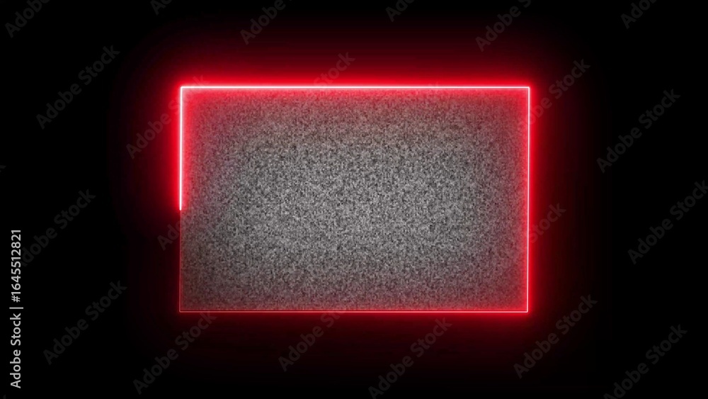 Poster red neon frame surrounding textured gray rectangle on black background abstract border