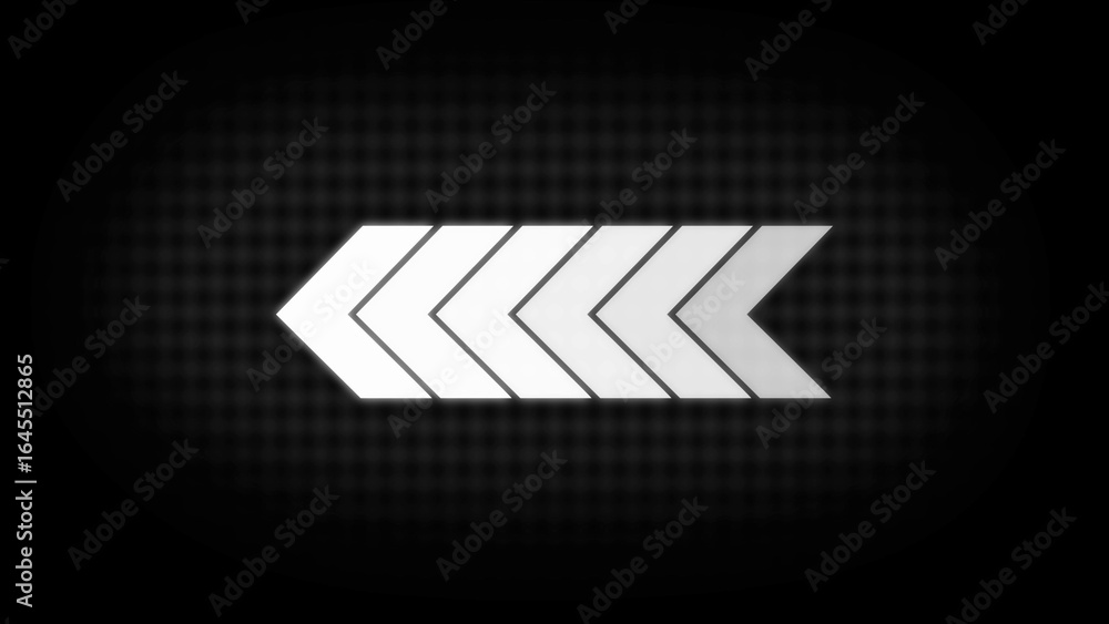 Poster white chevron arrow symbol pointing left on dark textured background direction