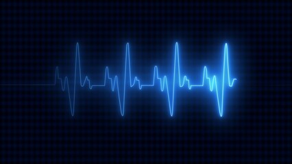 Fototapeta premium Blue Neon Heartbeat EKG Line on Dark Textured Background electrocardiogram pulse