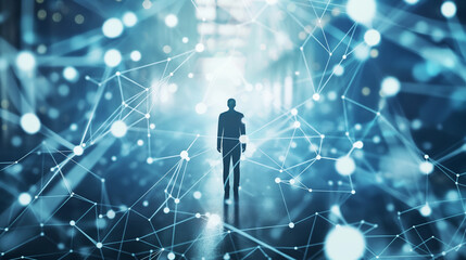 Network-powered business insights and growth, with professionals, arrows, and connected structures.
