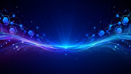 Abstract Blue and Purple Digital Waves with Hexagonal Network Nodes - Technology and Data Science Background, AI, and Big Data Visualization