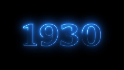 Neon glowing number 1930 in bright blue against a black background year numbers