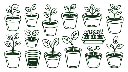 Collection of Simple Plant Pot Illustrations: Line Art Set
