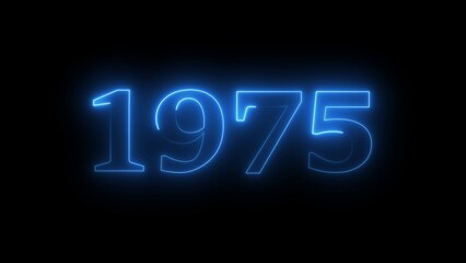Bright Blue Neon Number 1975 Illuminated on Black Background year glowing